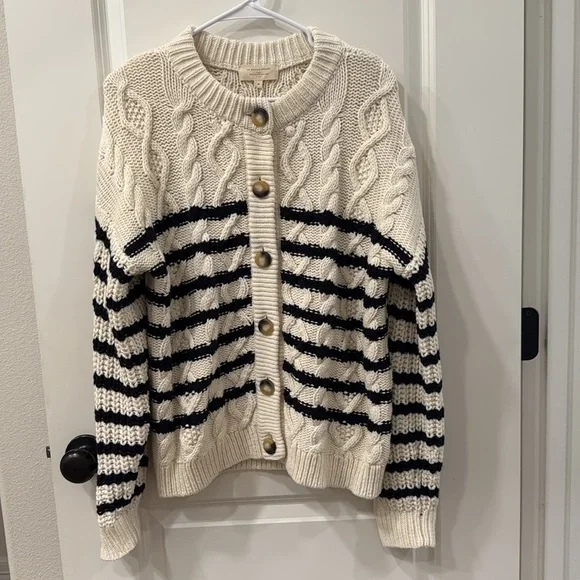 NWT! Sezane Sean Knitwear Sweater Size M Oversized Chunky Stripe Cable Knit - Picture 5 of 8